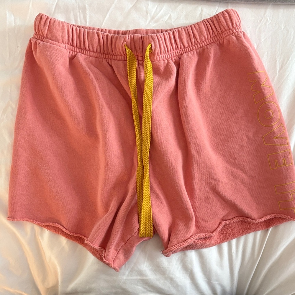 MOTHER Salmon Athletic Shorts with Yellow Accents